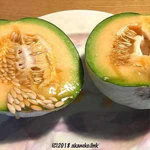 水耕栽培のメロンの断面